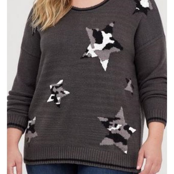 NWT Torrid 2 Stars Grey Crew Neck Sweater 2X 18 20 - Picture 2 of 9